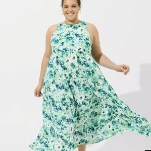 Torrid Green and Blue Floral Maxi Dress